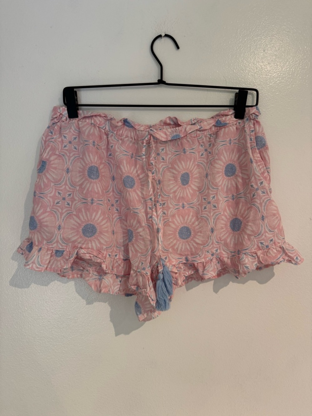 Pink Floral Ruffle Pajama Tie-Front Lounge Shorts Size Medium